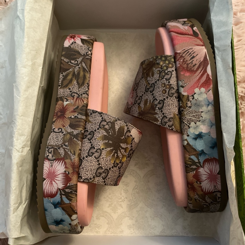 Gucci floral platforms with OG box